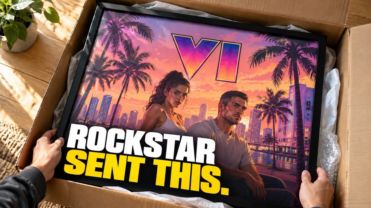 Framed GTA VI poster of Lucia and Jason being unboxed — Rockstar sent this