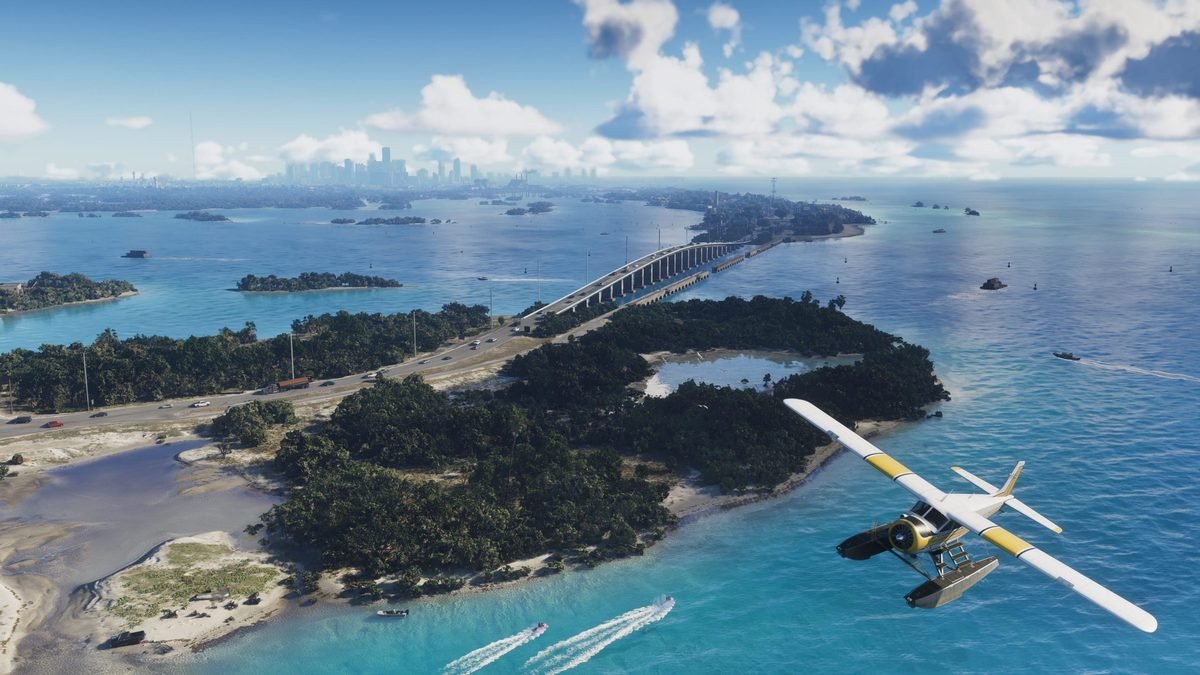 Seaplane flying over the Leonida Keys islands, official GTA 6 screenshot