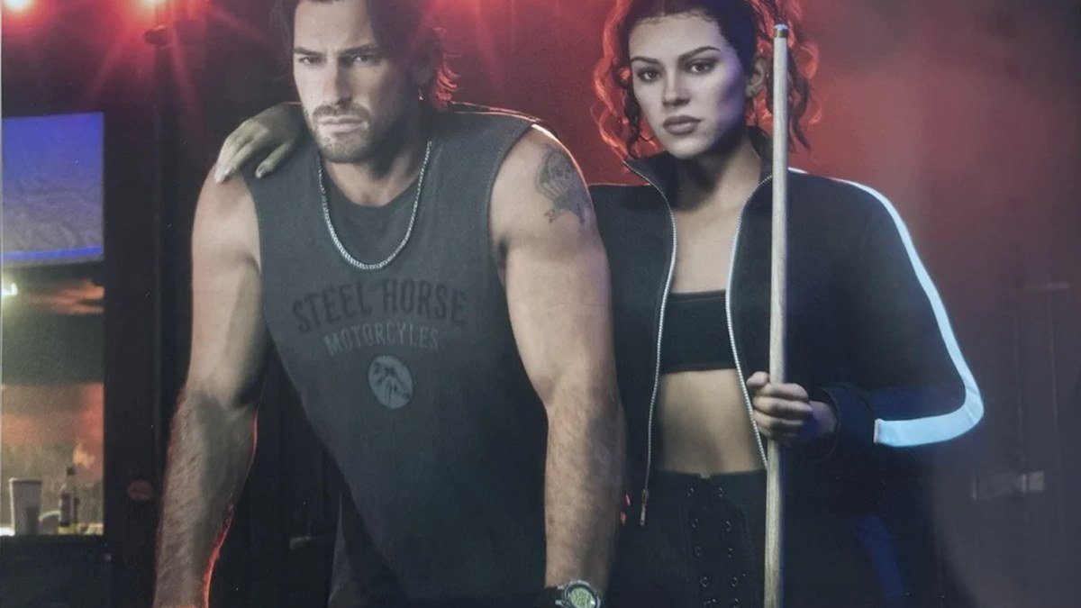 New official GTA 6 artwork of Jason and Lucia in a bar, published in LOVE magazine