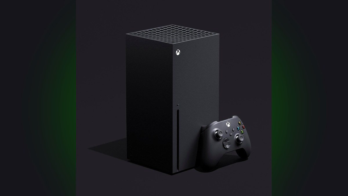 Xbox Series X console and controller on a dark background with green glow