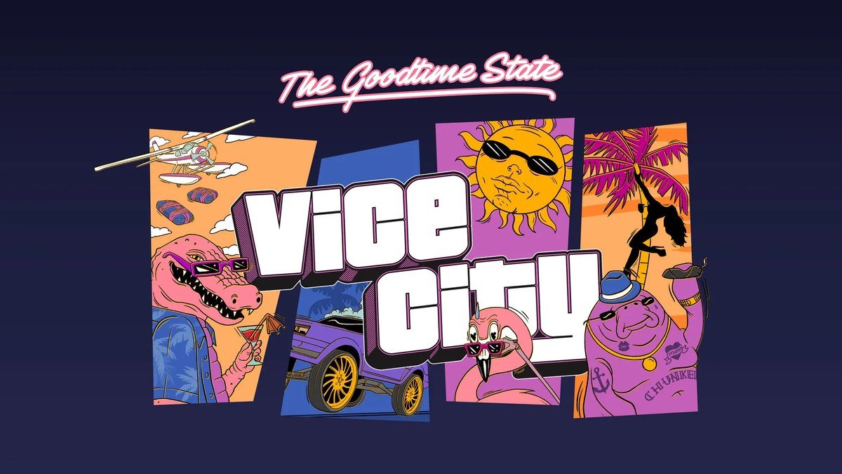 Official artwork for Grand Theft Auto VI: The Goodtime State – Vice City Collection, featuring Macca the Gator